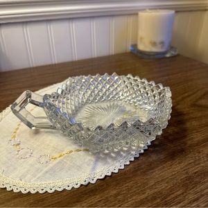 Westmoreland Glassware English Hobnail Crystal 555 Clear 6" Handled Trinket Dish